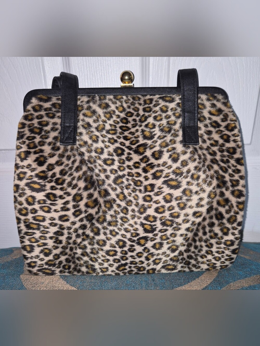 Vintage Y&S Original Dual Sided Leopard Faux Fur & Black Doctor Frame Purse